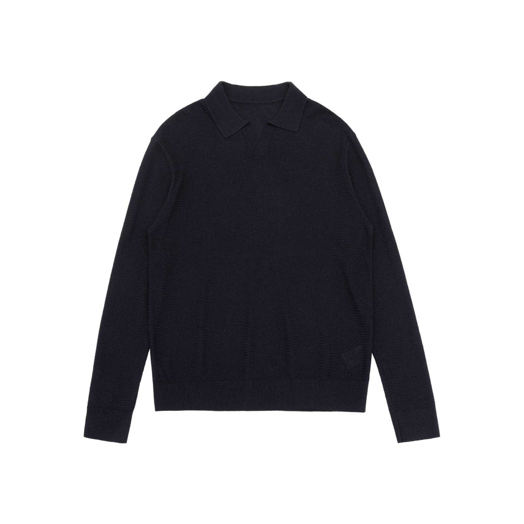 Unisex Feinstrick-Polo-Pullover mit Troyerkragen und geripptem Saum Echoarchiv