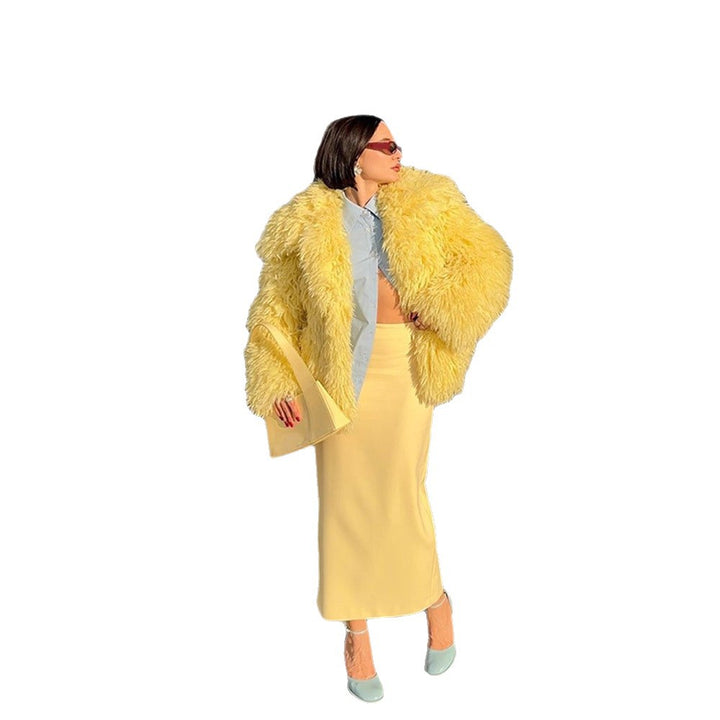 Damen Kurz geschnittener Langflor‑Shaggy Kunstpelz‑Blouson mit kastiger Silhouette Echoarchiv