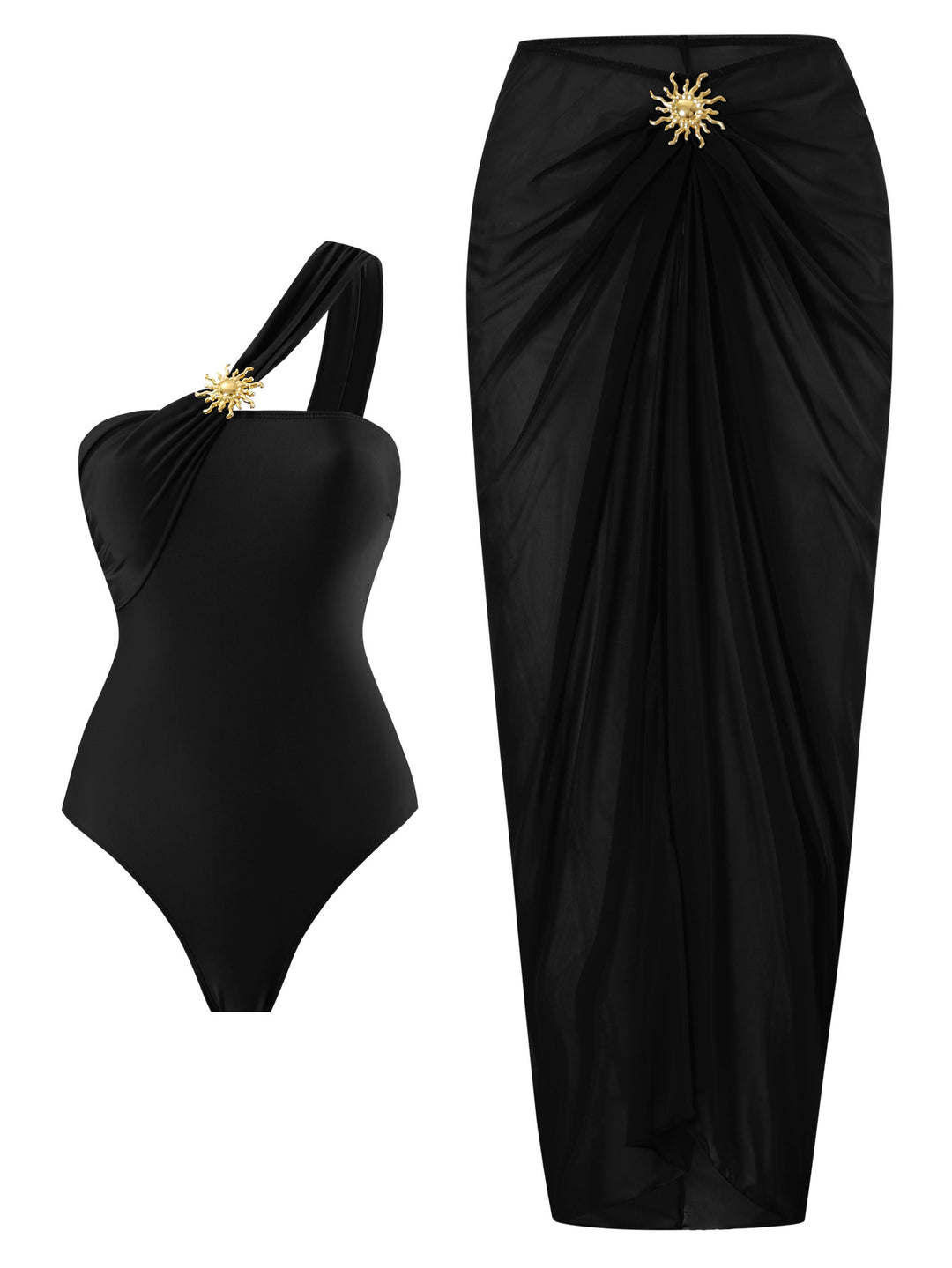 Damen Einteiler Badeanzug mit transparentem Wickelrock Echo Archiv