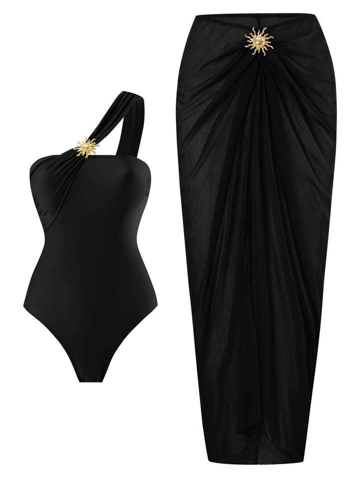 Damen Einteiler Badeanzug mit transparentem Wickelrock Echo Archiv
