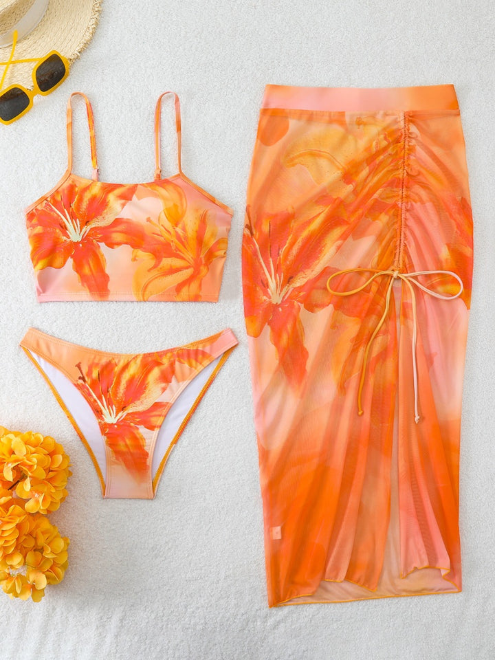 Damen Bikini-Set mit floralem Balconette-Oberteil und transparentem Wickelrock Echo Archiv