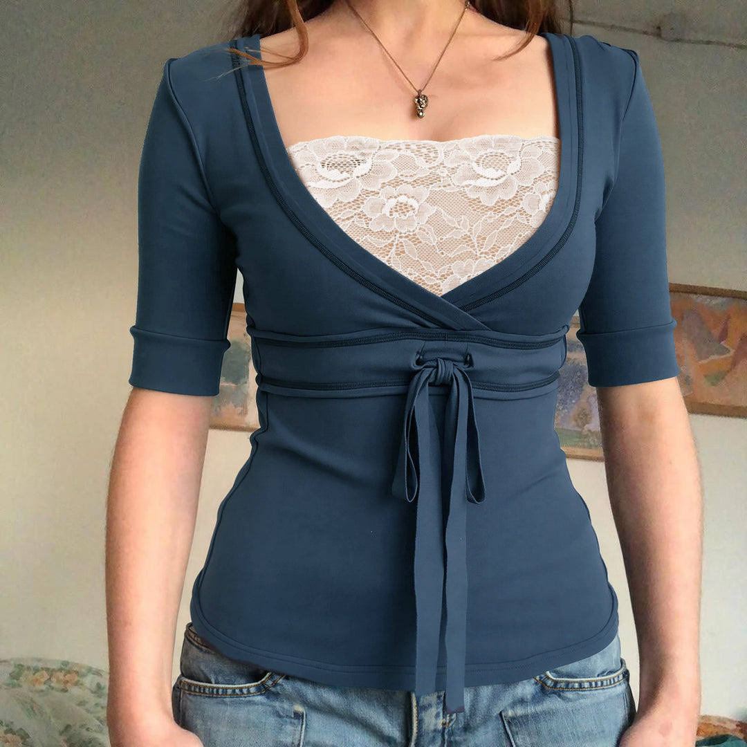 Damen Wickeloberteil mit Spitzenbesatz und Taillenband Echo Archiv