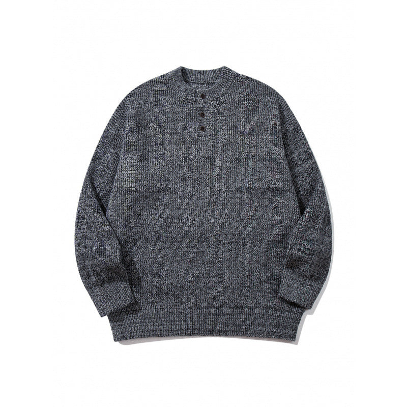 Unisex Oversize Grobstrick-Henley-Pullover mit melierter Struktur und Rippabschlüssen Echo Archiv