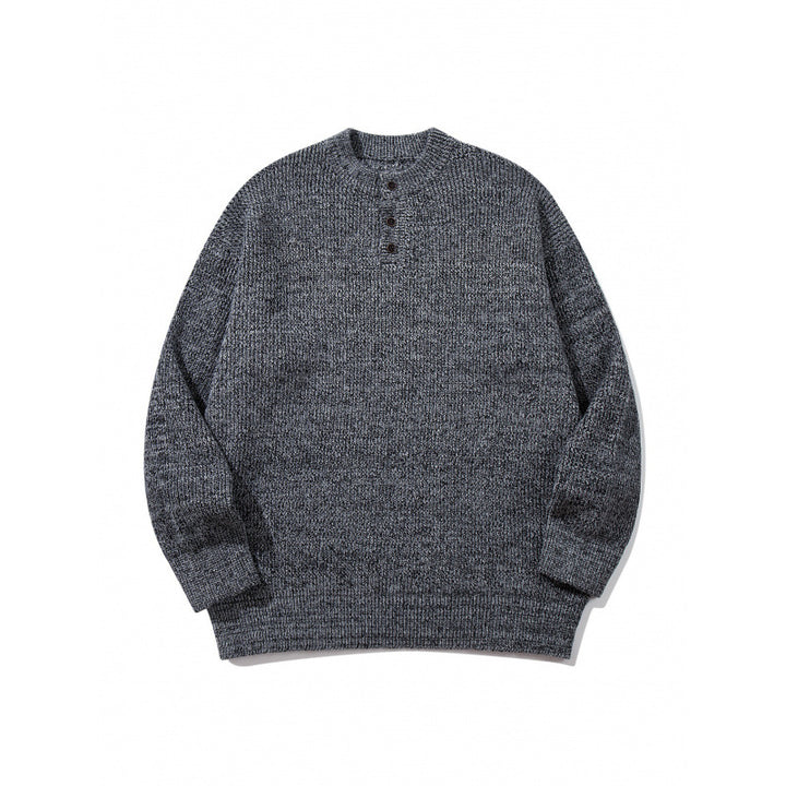 Unisex Oversize Grobstrick-Henley-Pullover mit melierter Struktur und Rippabschlüssen Echo Archiv