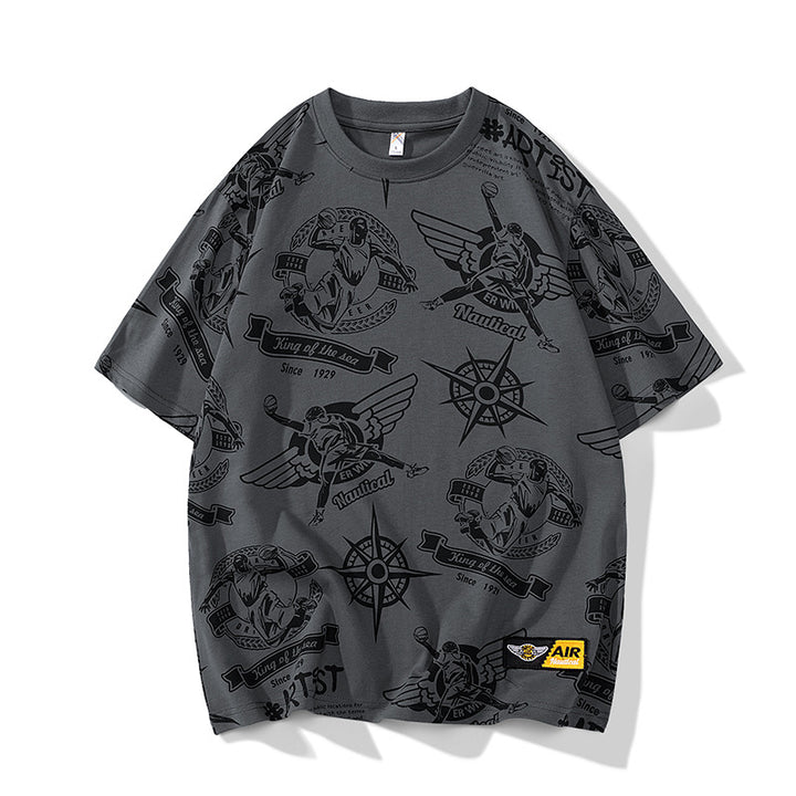 Herren Oversize-Print-T-Shirt mit Allover-Nautical-Logos und Rundhalsausschnitt Echo Archiv