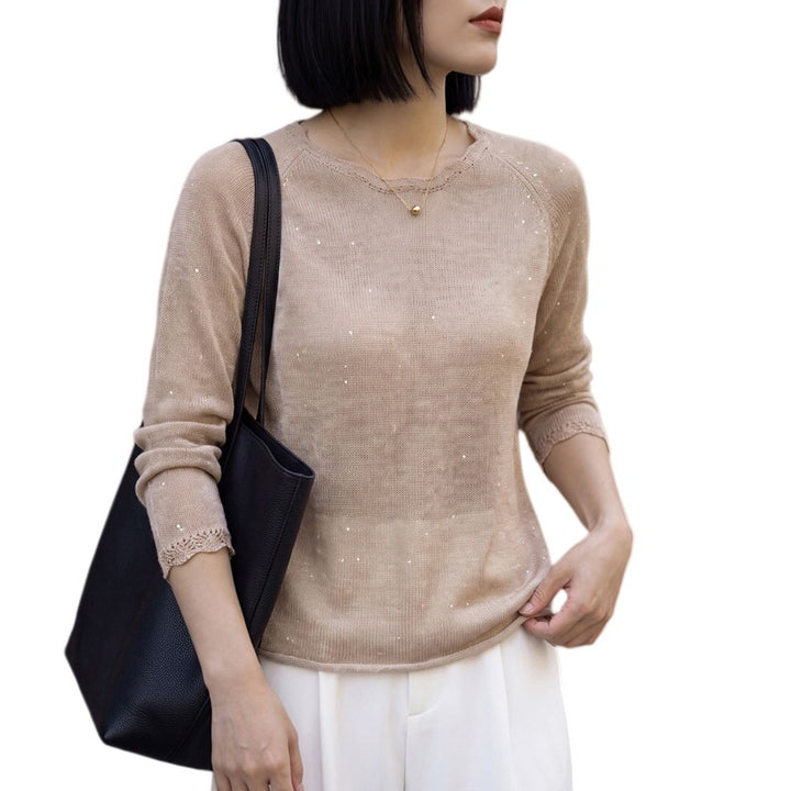 Damen leichter Feinstrickpullover mit dezenter Glitzeroptik und Raglanärmeln Echoarchiv