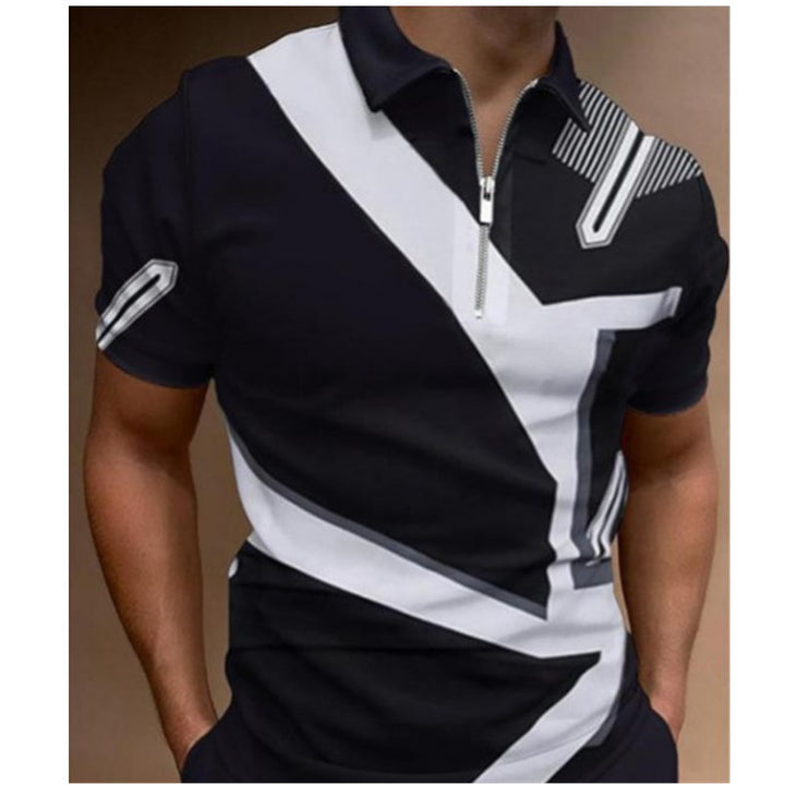 Herren Poloshirt mit angesagtem Grafikdesign und praktischem Reißverschluss Echoarchiv