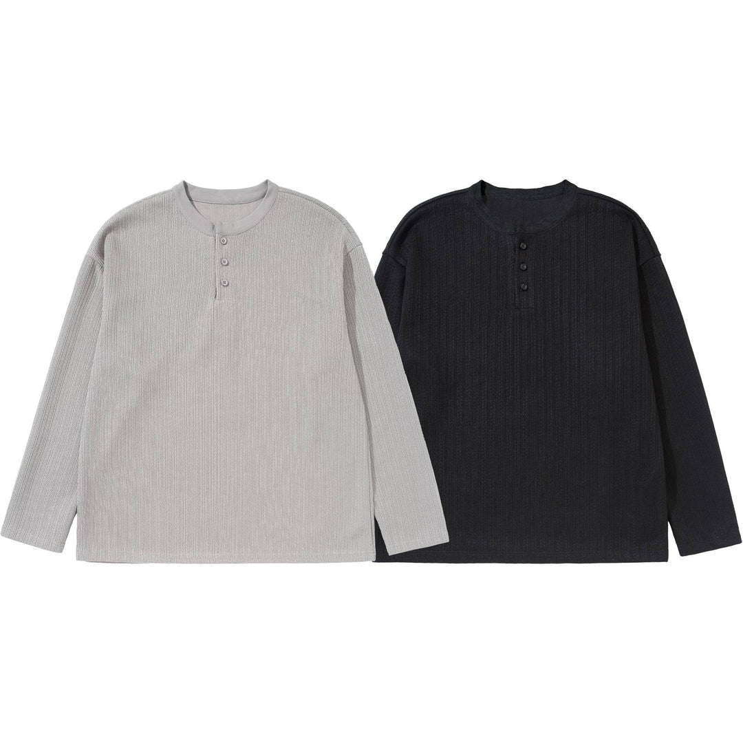 Unisex Strukturierter Waffel-Henleyshirt mit geradem Saum und Oversize-Silhouette Echoarchiv