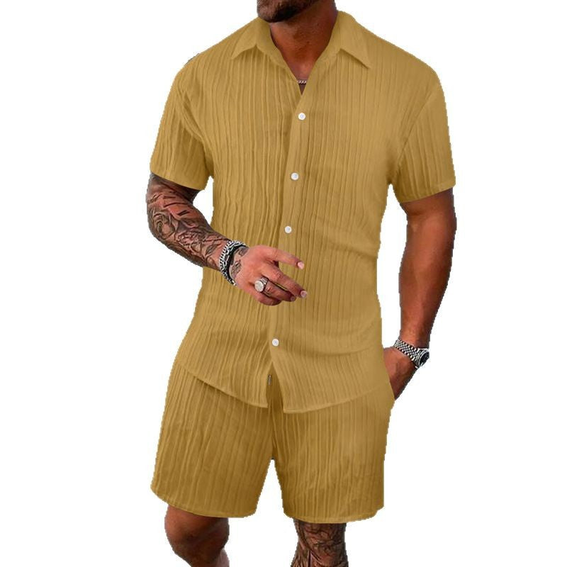 Herren Kurzarm-Shirt und Shorts-Set mit strukturiertem Design Echoarchiv