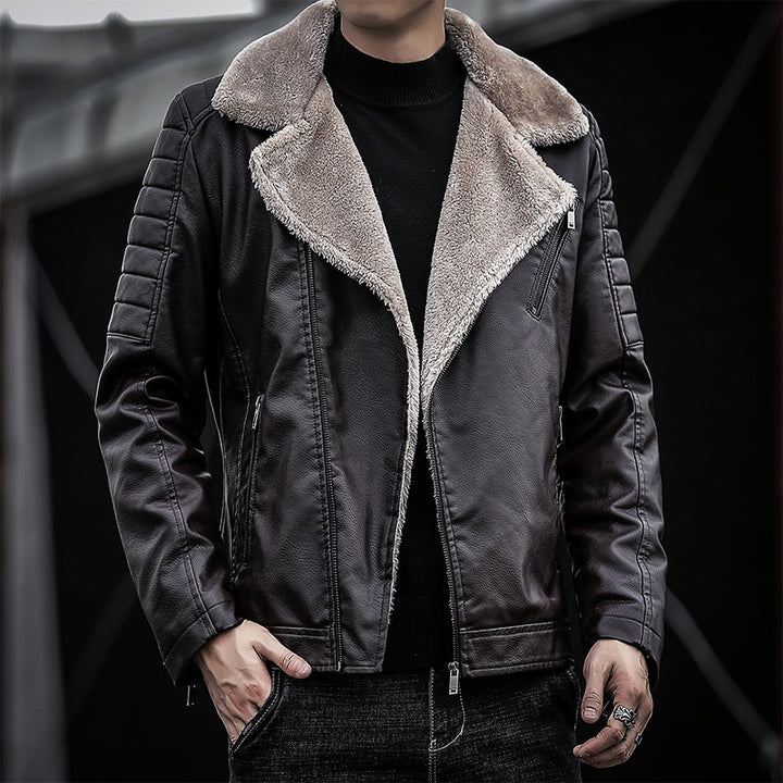 Herren Piloten-Lederjacke mit Teddyfutter, breitem Umlegekragen und gesteppter Ärmeldetail Echo Archiv