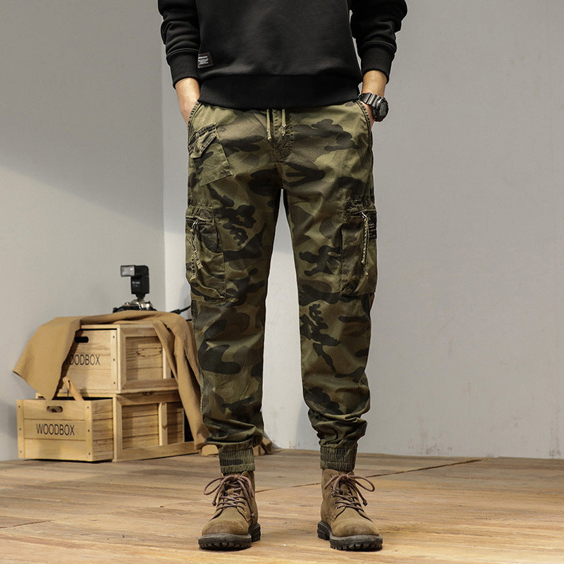 Herren Camouflage-Bundfalten-Cargojogger mit elastischem Tunnelzugbund, Multifunktionstaschen und Ripstop-Optik Echo Archiv