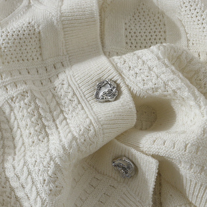 Damen Kurzarm-Strickjacke mit Peter-Pan-Kragen und Ajourmuster Echo Archiv