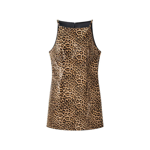 Damen Leopard-Minikleid mit schmalen Trägern und hochgeschlossenem Ausschnitt Echoarchiv