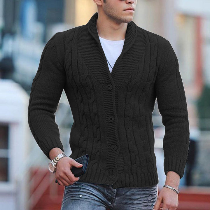 Herren Strickjacke mit einzigartigem Zopfmuster und modischem Schalkragen Echoarchiv