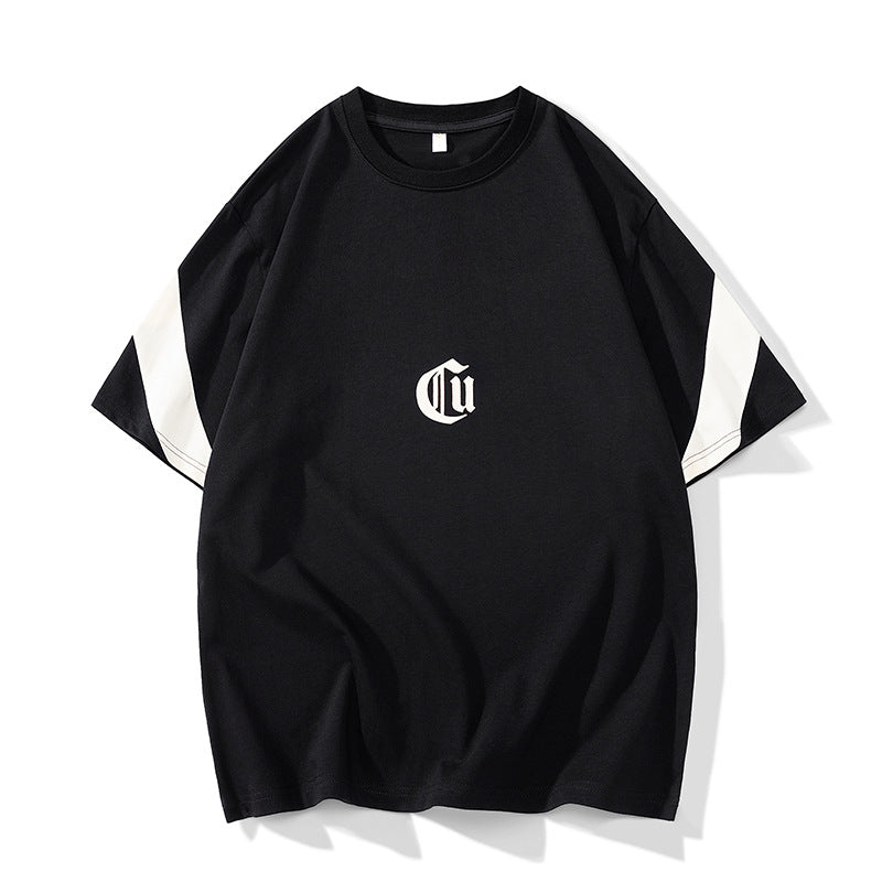 Herren Oversize-Baumwoll-T-Shirt mit Kontrastärmeln und Gothic-Logo Echo Archiv