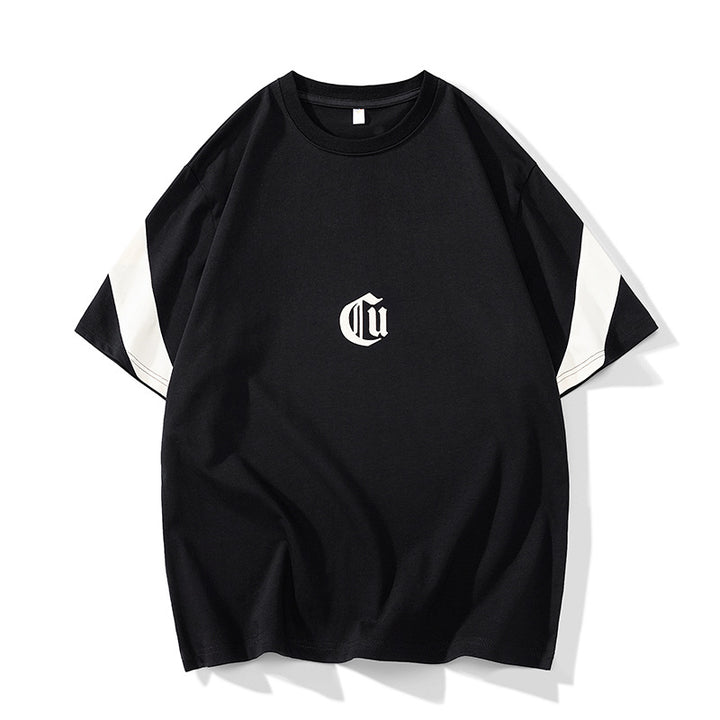 Herren Oversize-Baumwoll-T-Shirt mit Kontrastärmeln und Gothic-Logo Echo Archiv