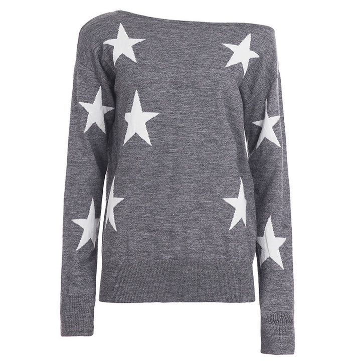 Damen Off-Shoulder Oversized Strickpullover mit Sternenmuster und geripptem Saum Echo Archiv