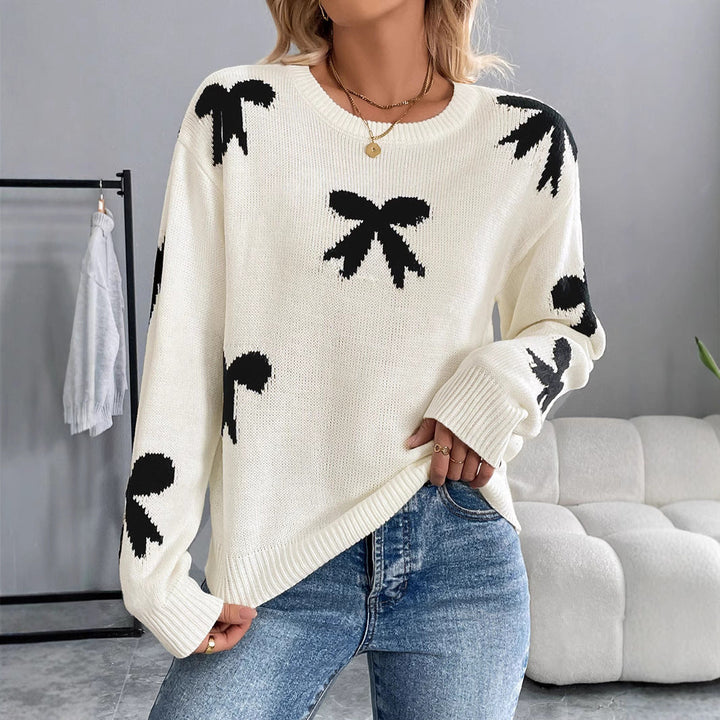 Damen Gestrickter Rundhals-Pullover mit Schleifen-Jacquard und relaxed Fit Echoarchiv