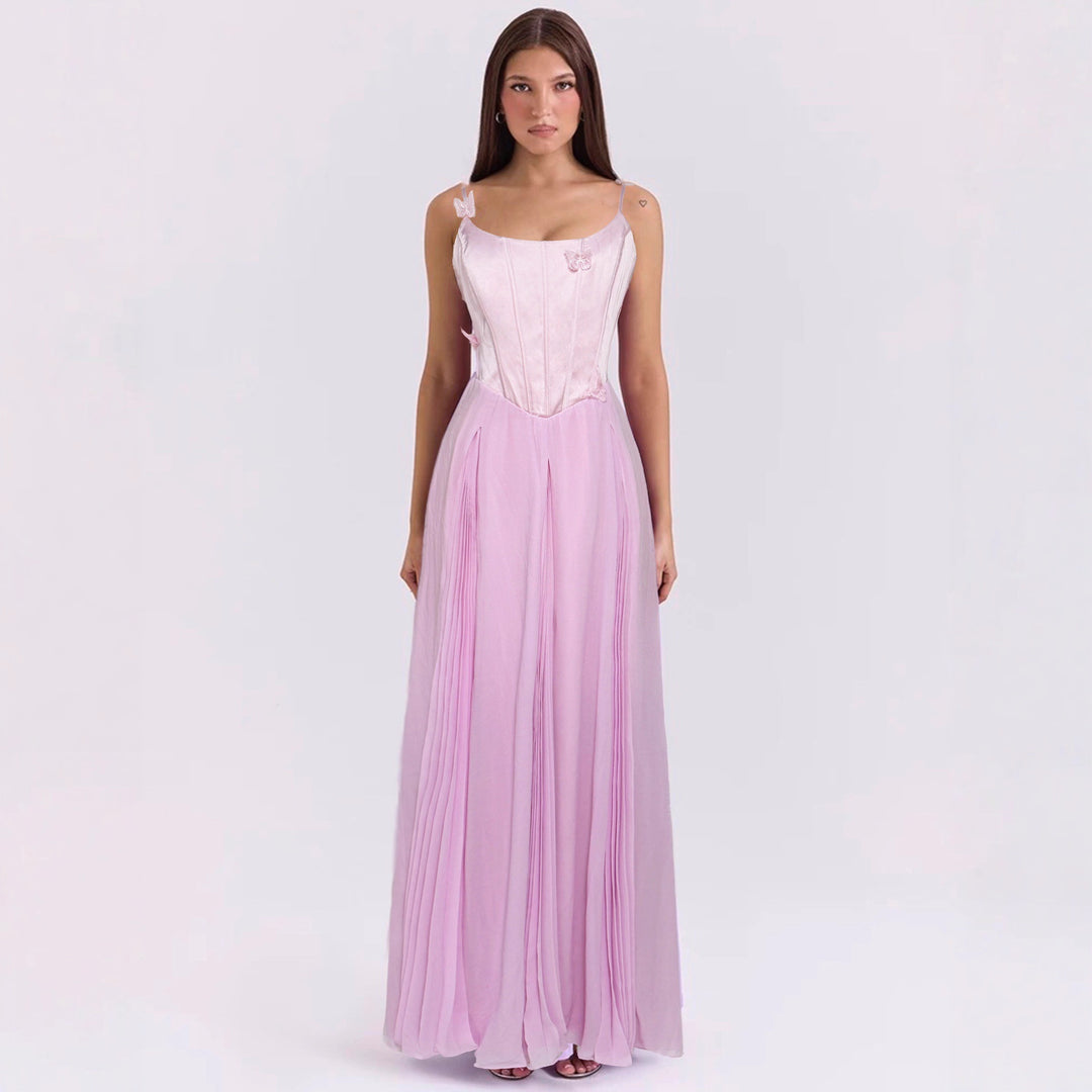 Damen nan figurbetontes Korsett-Maxikleid mit Schmetterlings-Trägern und plissiertem Chiffonrock Echo Archiv