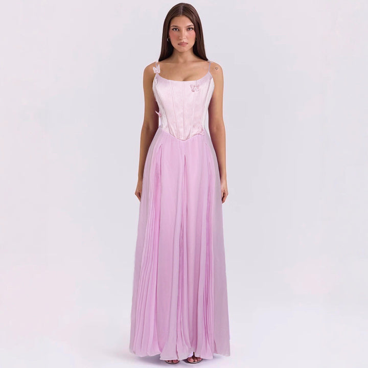 Damen nan figurbetontes Korsett-Maxikleid mit Schmetterlings-Trägern und plissiertem Chiffonrock Echo Archiv