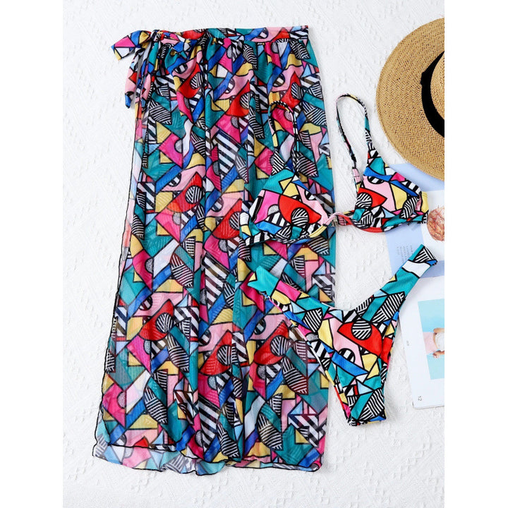 Damen Bikini-Set mit modischem Wickelrock und buntem Grafikdruck Echo Archiv