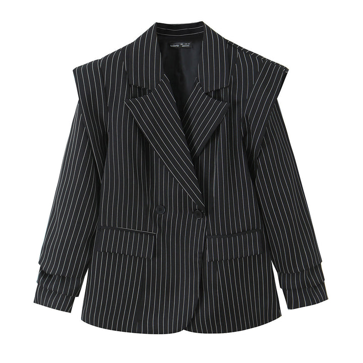 Damen Doppelreihiger Oversize-Blazer mit Nadelstreifen und markanten Schulterpolstern Echo Archiv
