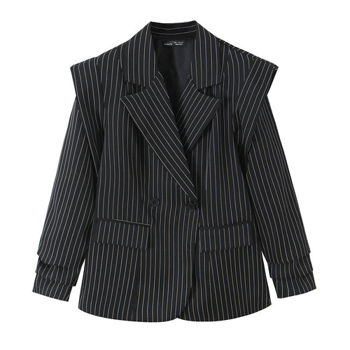 Damen Doppelreihiger Oversize-Blazer mit Nadelstreifen und markanten Schulterpolstern Echo Archiv