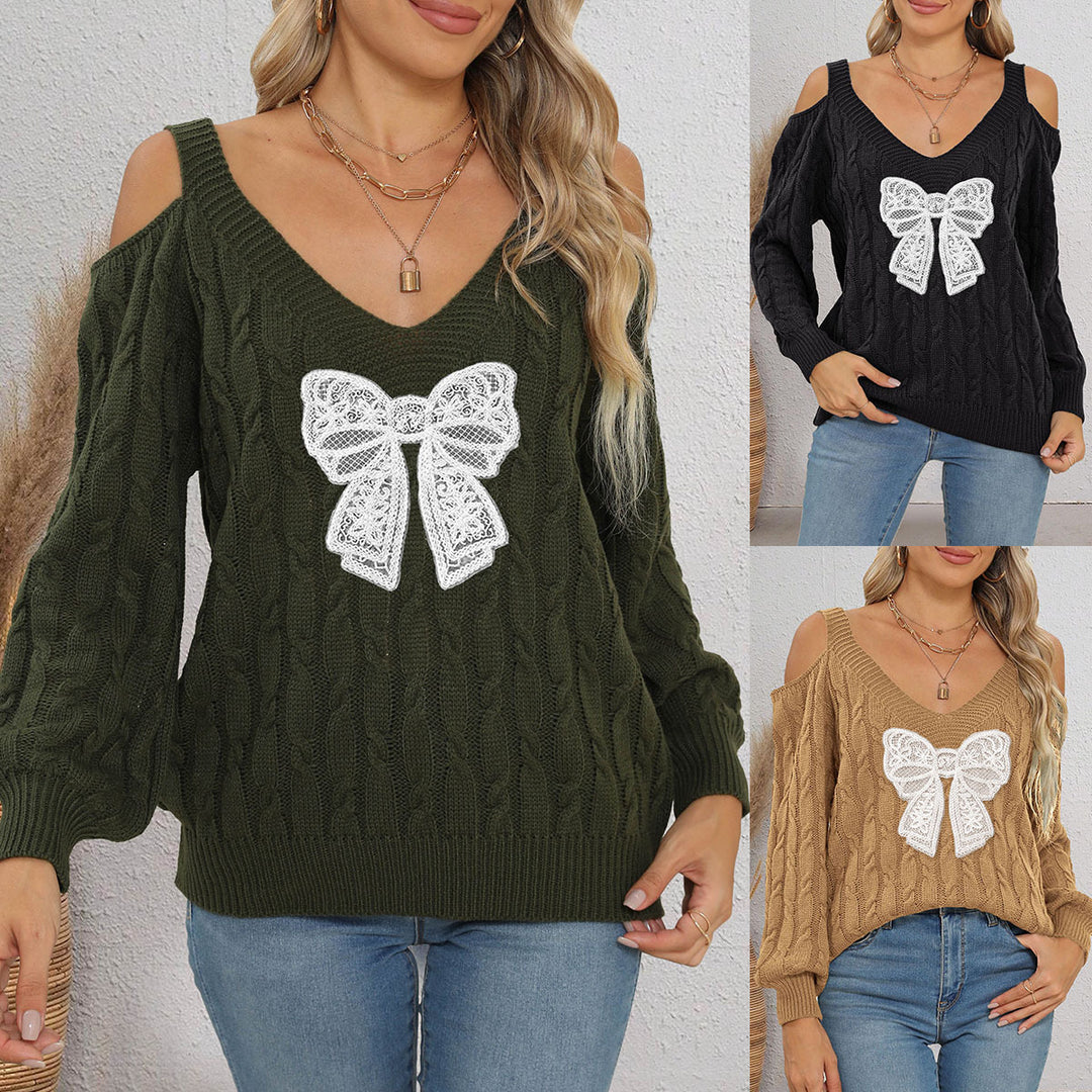 Damen modischer Pullover mit verspielt eingestricktem Schleifenmotiv Echo Archiv