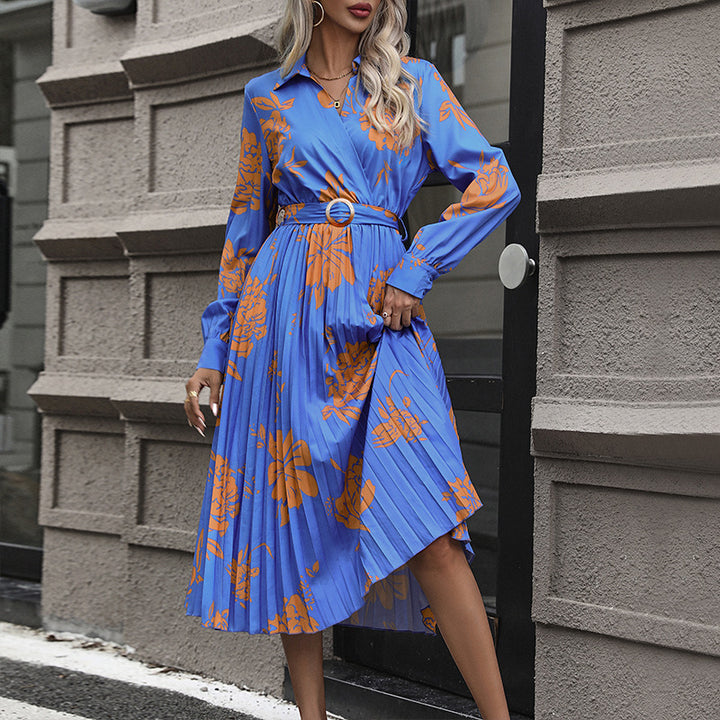 Damen Midikleid mit Plissée-Rock, Wickeloberteil und Taillengürtel Echoarchiv