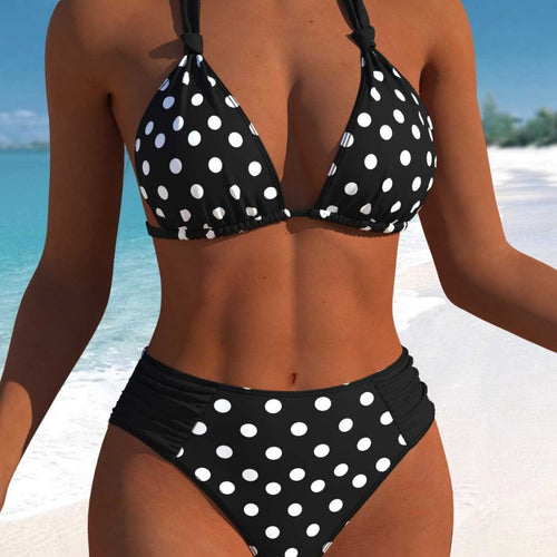 Damen Hochgeschnittener Triangel-Bikini mit punktiertem Design und verstellbaren Trägern Echo Archiv