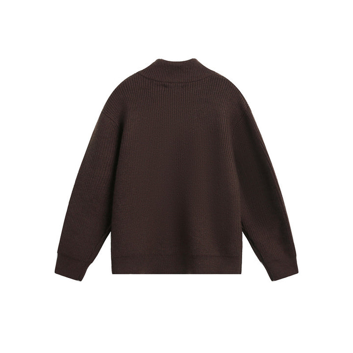 Unisex Grobstrick-Pullover mit halbem Reißverschluss und Stehkragen Echoarchiv