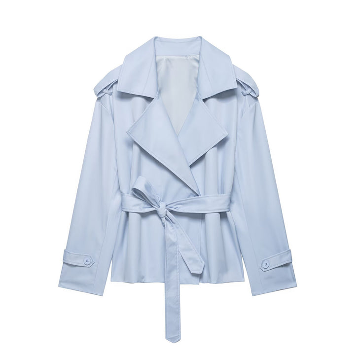 Damen kurzer Trenchcoat mit Taillengürtel, doppelreihiger Front und Schulterklappen Echo Archiv