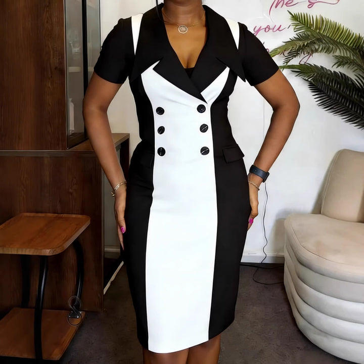 Damen Elegantes Bleistiftkleid mit kontrastierenden Knopfdetails Echo Archiv