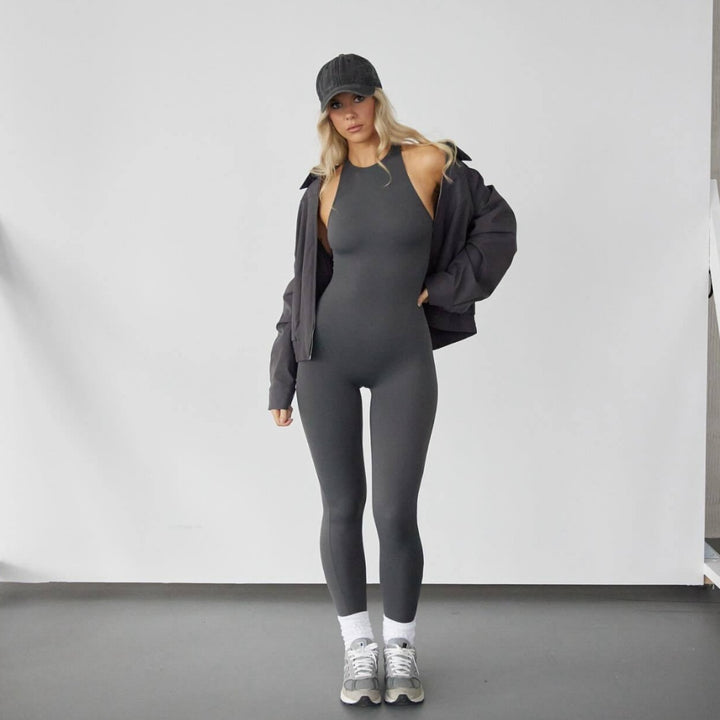 Damen lässiger Jumpsuit mit figurbetontem Oberteil und weiten Beinen Echo Archiv