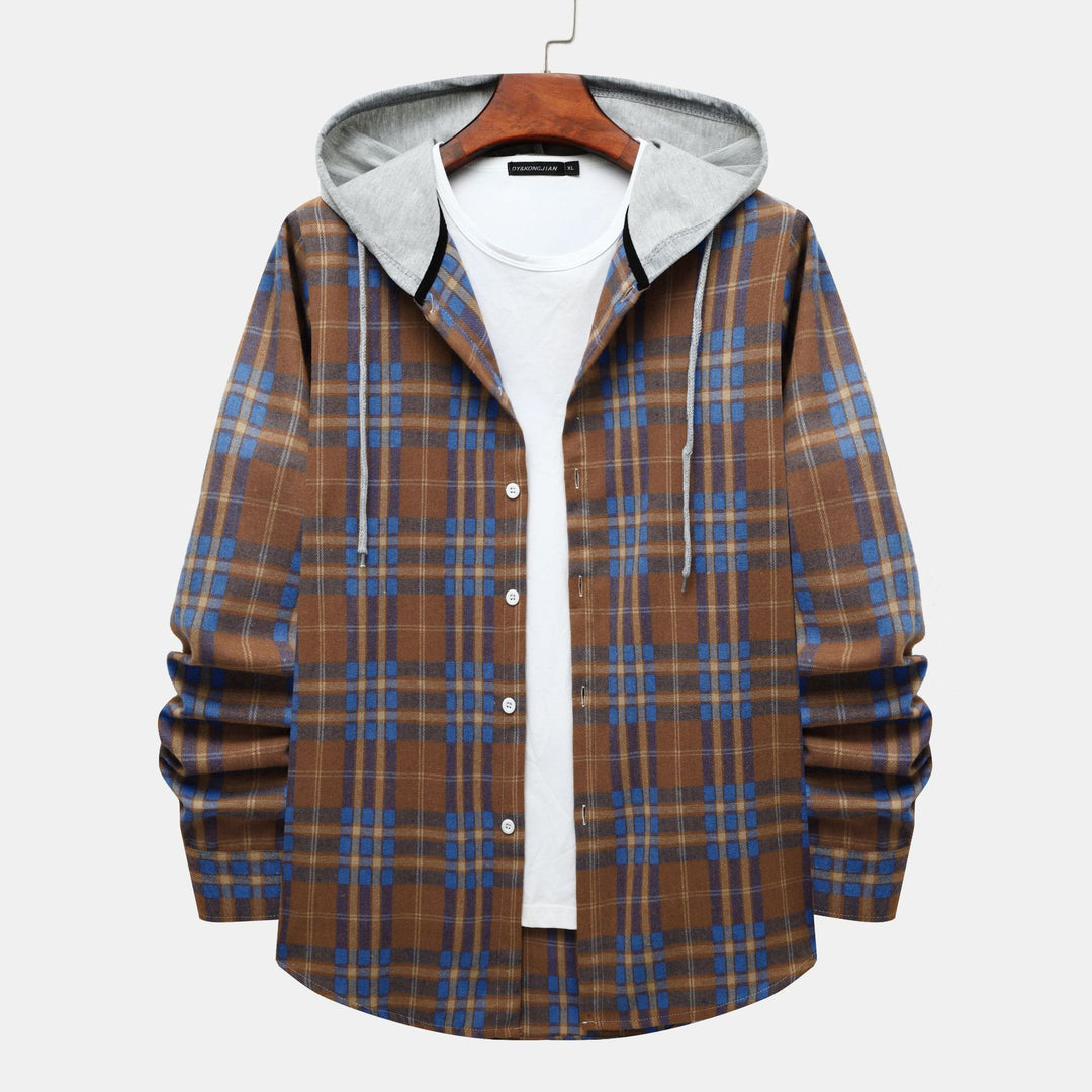Herren Karo-Hemdjacke mit integrierter Kapuze und lässigem Design Echoarchiv
