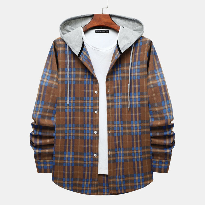 Herren Karo-Hemdjacke mit integrierter Kapuze und lässigem Design Echoarchiv