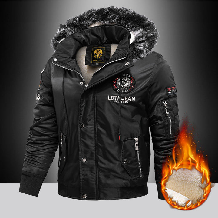 Herren nan wattierte Thermo-Bomberjacke mit Sherpa-Innenfutter, abnehmbarer Kunstfellkapuze und wasserabweisender Nylonaußenhülle Echo Archiv