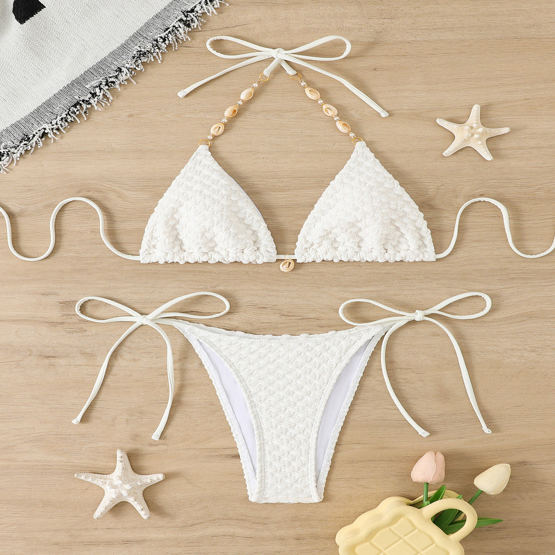 Damen geflochtener Bikini mit dekorativen Perlen Echo Archiv