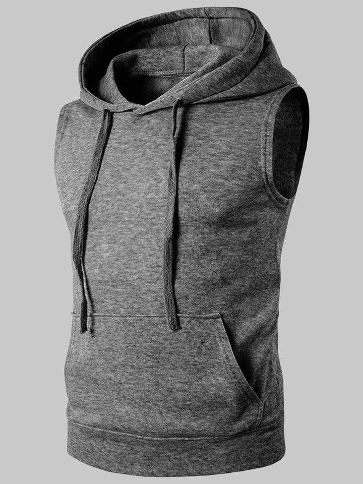 Herren ärmelloses Kapuzenshirt mit geräumiger Kängurutasche und atmungsaktiven Materialien Echoarchiv