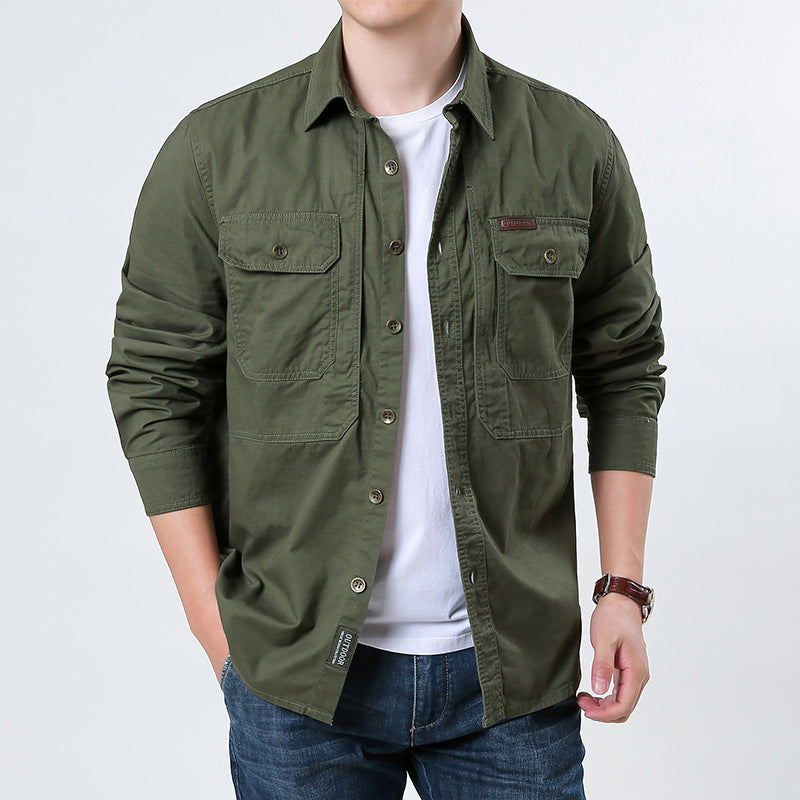 Herren nan lässige Utility-Hemdjacke aus Baumwoll-Twill mit zwei aufgesetzten Brusttaschen und knöpfbarer Front Echo Archiv