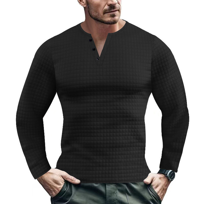 Herren langärmliges Henley-Shirt mit strukturiertem Design Echoarchiv