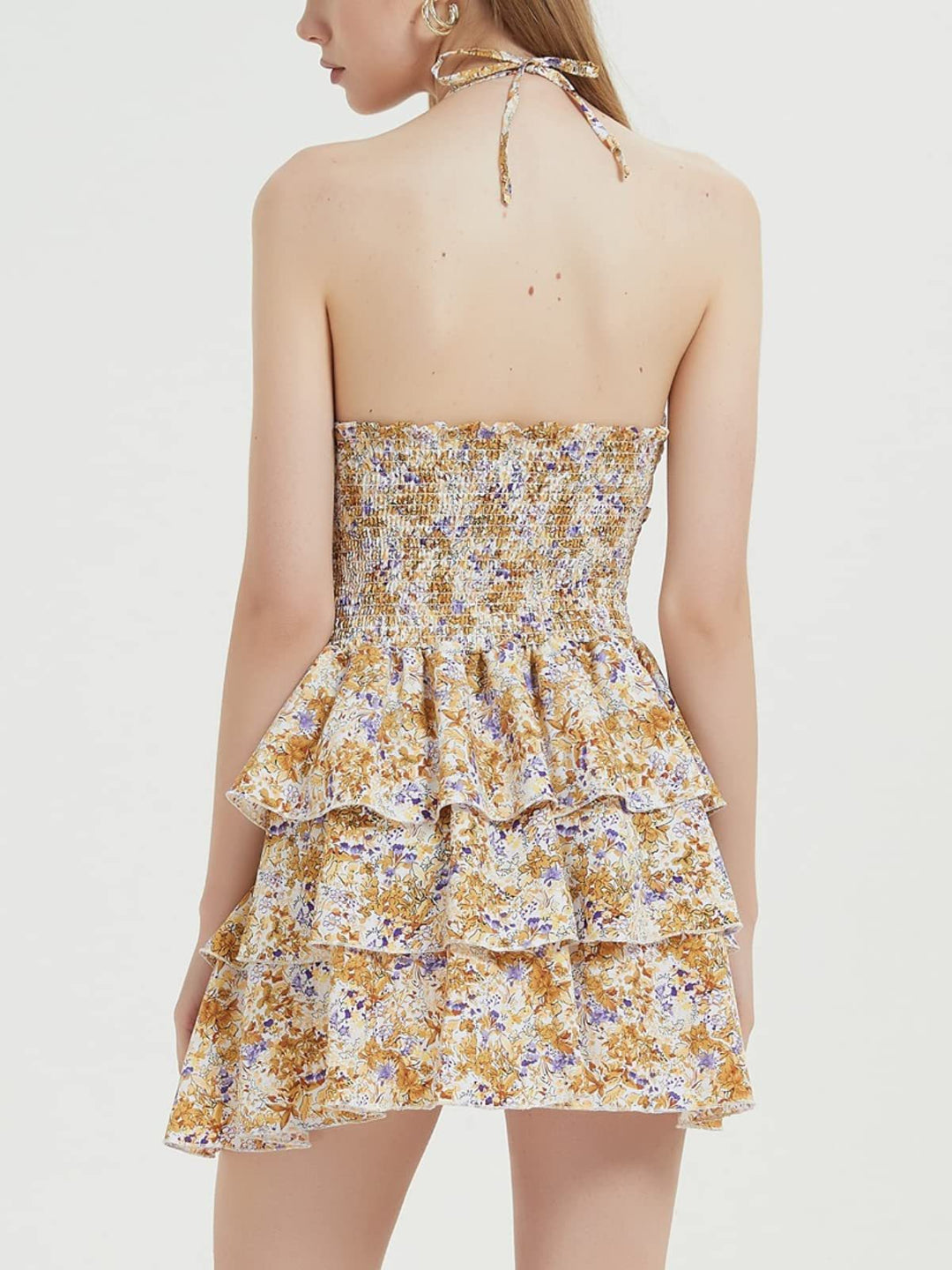 Damen Rüschenkleid mit trägerlosem Design und floralem Muster Echo Archiv