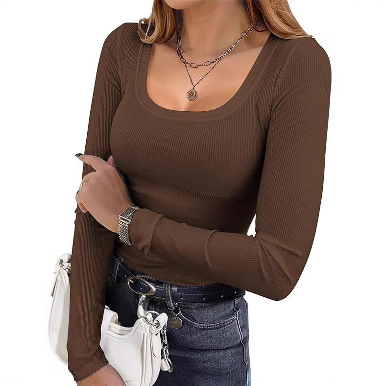 Damen Figurnahes geripptes Longsleeve mit weitem Quadratausschnitt und Stretch-Material Echo Archiv