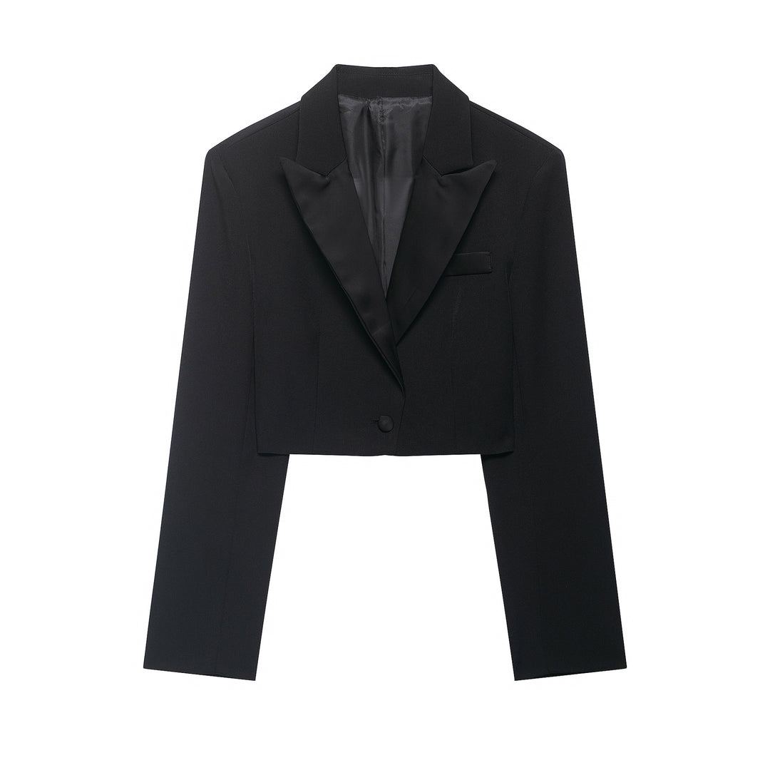 Damen Kurzblazer im Smokingstil mit Satinrevers, taillierter Cropped‑Silhouette Echo Archiv