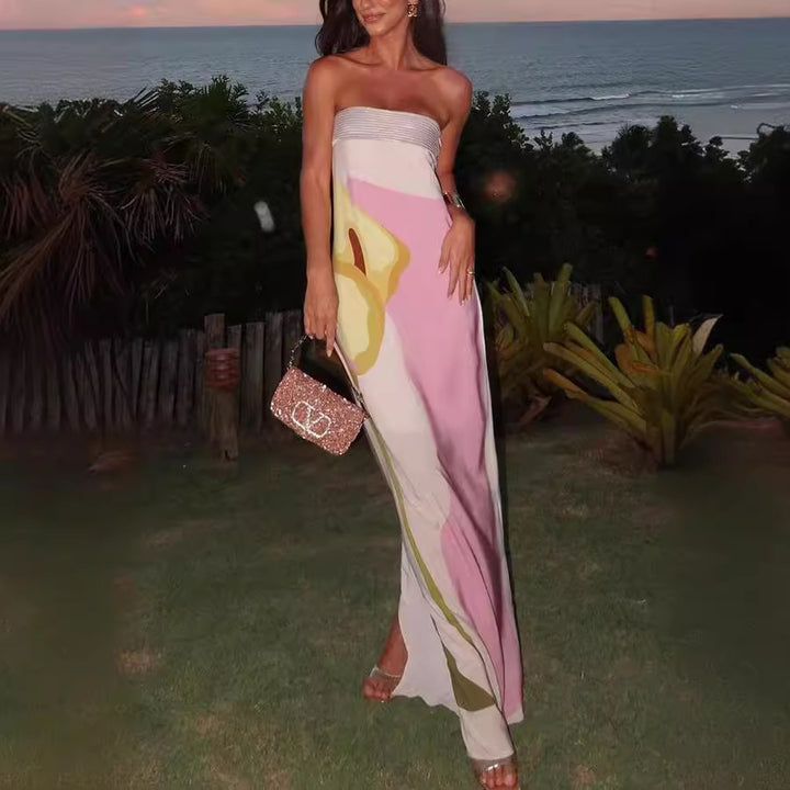 Damen Maxikleid mit trendigen grafischen Designs und schulterfreiem Schnitt Echo Archiv