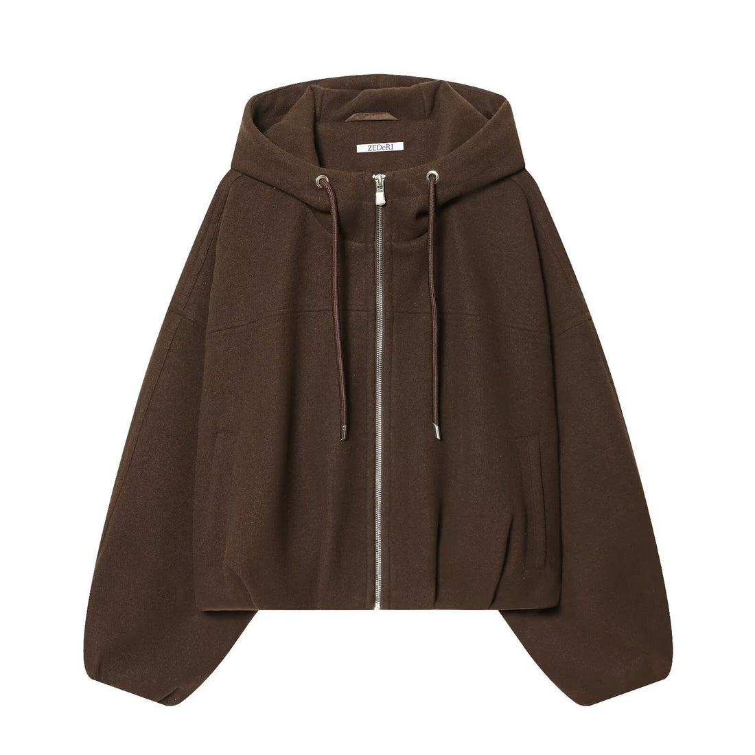 Damen Oversize-Wollmix-Kapuzenjacke mit Reißverschluss und Tunnelzug Echoarchiv