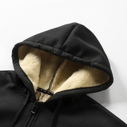 Herren Kapuzen-Sweatjacke mit wärmender Teddy-Innenfütterung, Zwei-Wege-Reißverschluss & gerippten Bündchen Echoarchiv