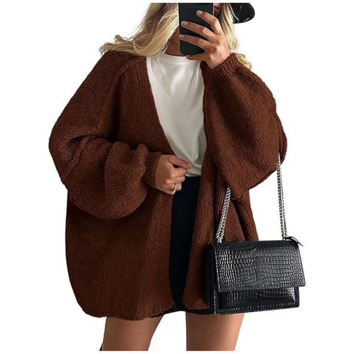 Damen Oversize Strickcardigan mit Ballonärmeln und offener Front Echoarchiv
