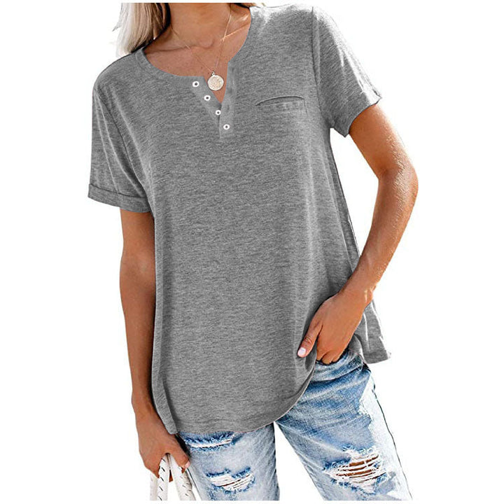 Damen hochwertiges T-Shirt mit Knopfdetail und lockerem Schnitt Echoarchiv
