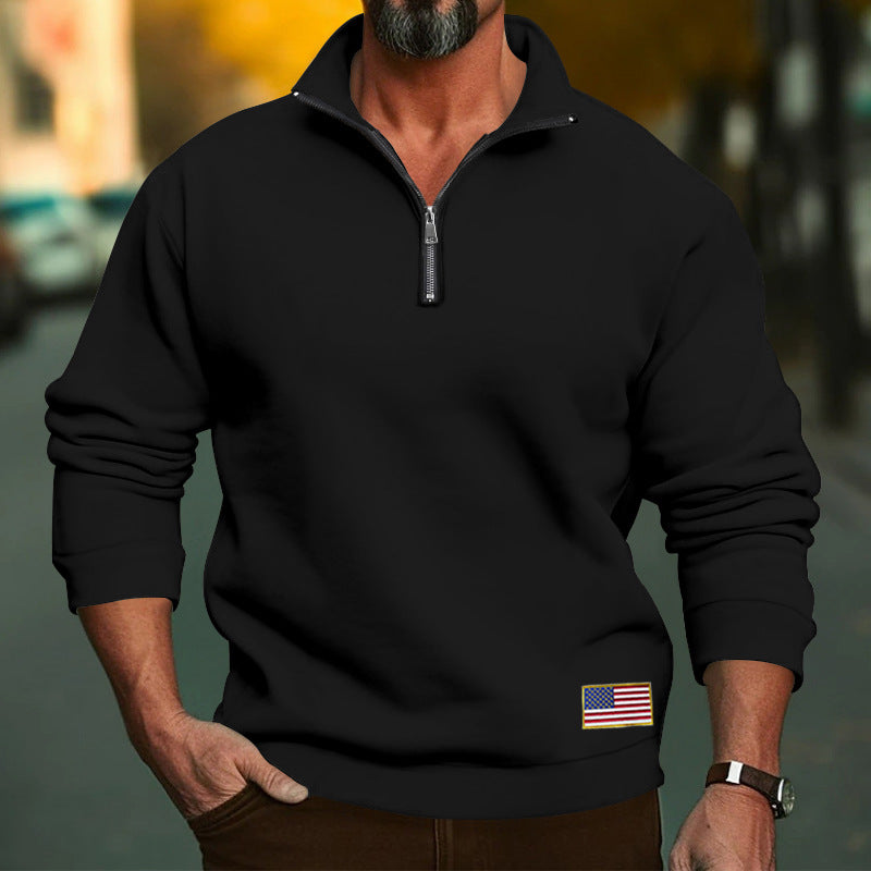 Herren Fleece-Pullover mit halbem Reißverschluss und Flaggenapplikation Echoarchiv